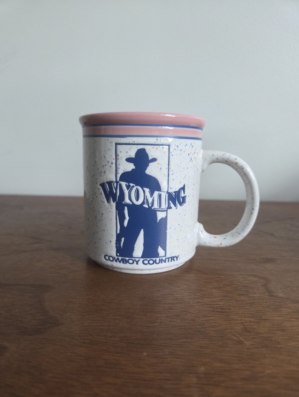 Vintage 1993 Wyoming  Souvenir Tea Coffee Cup Speckled Glazed Mug Cowboy Country